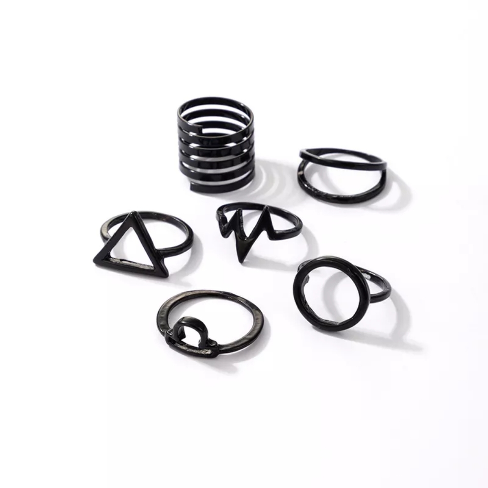 !NEW Black 6 pc Lifeline Triangle Midi Ring Set - Picture 4 of 12